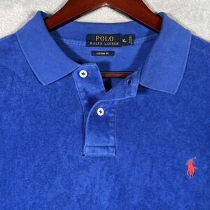 Ralph Lauren Terry Polo Shirt Mens XL Blue Custom Fit Towelling *FLAW